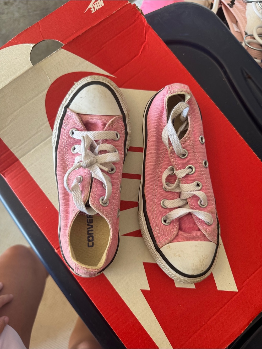 Converse Kids Pink Low-Top Canvas Sneakers with White Trim